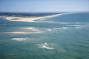 Seascape of beach and island at Baldhead Island, North Carolina