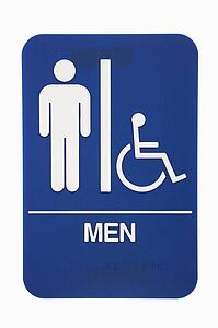 Men restroom sign with handicap access on white background.