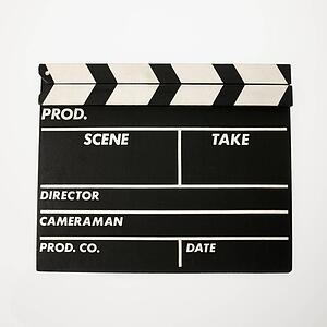 Movie scene clapboard with blank copy space against white background.