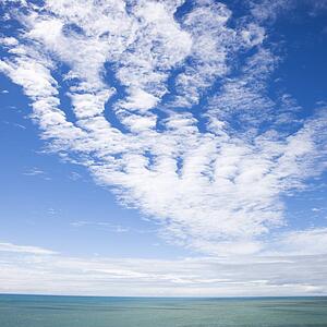 Scenic view of horizon with blue sky and cloud texture over water
