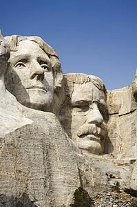 Theodore Roosevelt and Thomas Jefferson sculpture at Mount Rushmore National Monument, South Dakota.