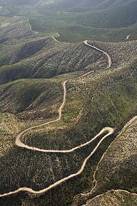 Aerial of rolling landscape in California countryside, USA