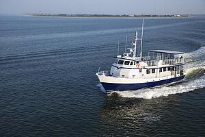 Ferry boat across Atlantic Ocean near Bald Head Island, North Carolina