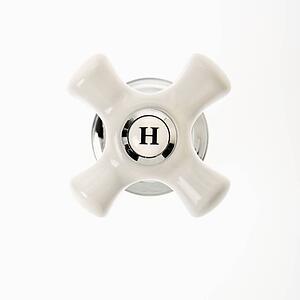 Hot faucet handle against