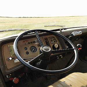 Interior of farm truck in field
