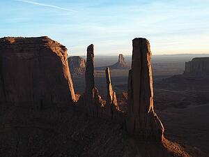 Three sisters rock formation in Monument Valley