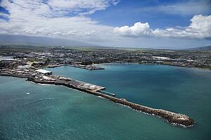 Aerial view of Maui, Hawaii coastline.
