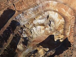 Aerial view of open pit quarry in Outer Los Angeles, California
