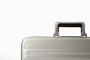 Detail of handle on silver briefcase