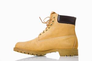 One tan work boot. 