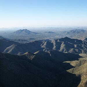 Aerial view of Arizona landscape with mountain range