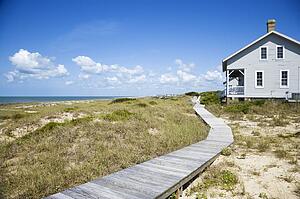 Beachfront house with wooden walkway
