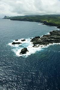 Aerial view of rocky coastline of Maui, Hawaii