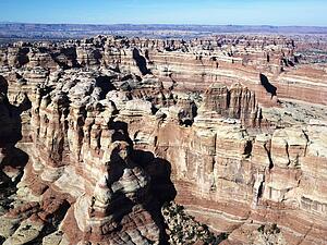 Rugged rock formations in Utah Canyonlands.