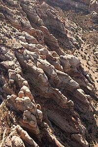 Aerial of southwest desert canyon in Canyonlands National Park in Utah, 