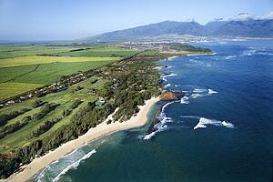 Aerial view of Maui, Hawaii coastline and beach