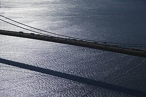 Aerial view of traffic on Verrazano-Narrows Bridge in New York City