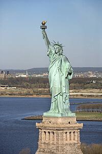 Aerial view of Statue of Liberty, New York.