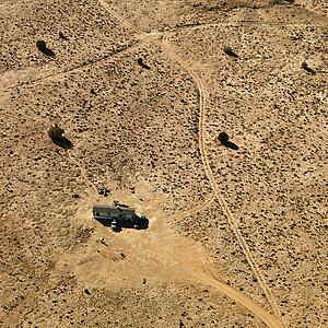 Aerial of trailer home in Arizona desert