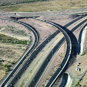 Aerial of route 101 and route 51 highways and overpass in Arizona
