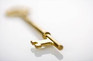 Selective focus of brass skeleton key.