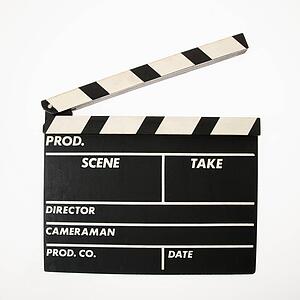 Movie scene clapboard with blank copy space against white background.