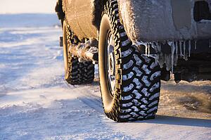 Close up of truck on ice covered road