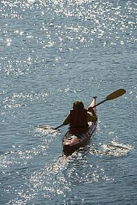 Aerial of two teenage boys kayaking on Bald Head Island, North Carolina.