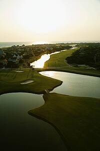 Aerial view of coastal golf course on Bald Head Island, North Carolina
