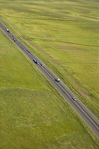Aerial of rural highway, USA.