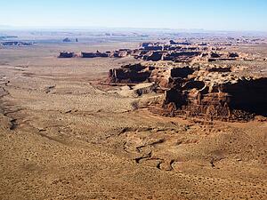 Aerial view of Arizona desert canyon landscape.
