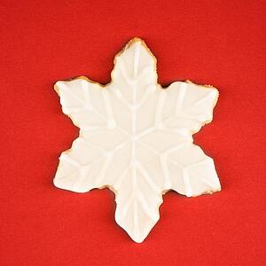 Snowflake sugar cookie with decorative icing.