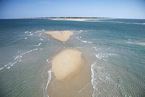 Seascape of beach and island at Baldhead Island, North Carolina