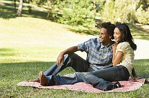 Young couple on a blanket in a park