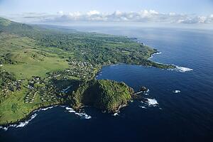 Aerial view of coastal community in Maui, Hawaii