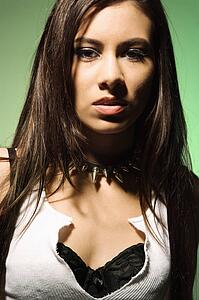 Portrait of young female with stern facial expression
