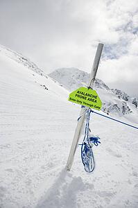 Avalanche warning sign in Whistler, Canada.
