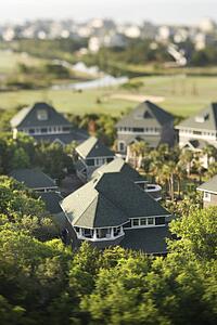Aerial view of residential community on Bald Head Island, North Carolina. 