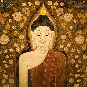 Buddha on old temple cotton scroll from Thailand