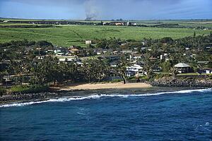 Aerial of houses on coast of Maui, Hawaii