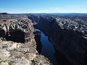 Aerial view of river valley in Utah Canyonlands.