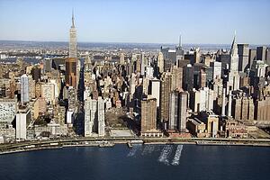 Aerial view of Manhattan and East River in New York City
