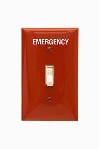 Red emergency switch plate with switch in off position