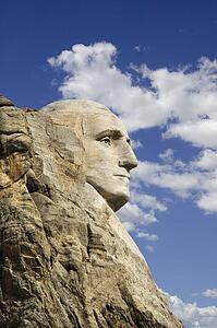Profile of George Washington carving at Mount Rushmore National Monument in South Dakota