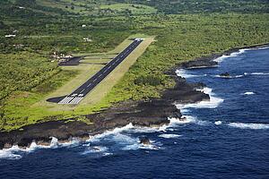 Aerial view of landing airstrip on coast of Maui Hawaii