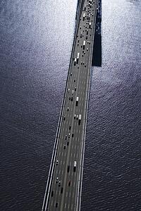 Aerial view of Triborough Bridge over East River in New York City