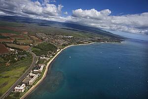 Aerial view of coast and beach in Maui, Hawaii