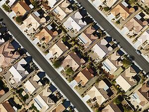 Aerial view of suburban neighborhood urban sprawl in Las Vegas, Nevada