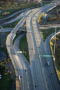 Aerial view of traffic on Dan Ryan Expressway in Chicago, Illinois
