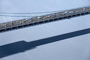 Aerial view of Triborough Bridge over East River in New York City